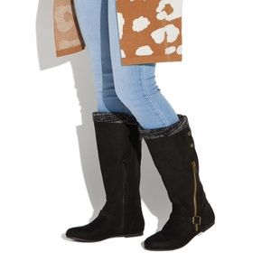 NIB!! Shoe Dazzle Shaya Zip Up Flat Boot, Black